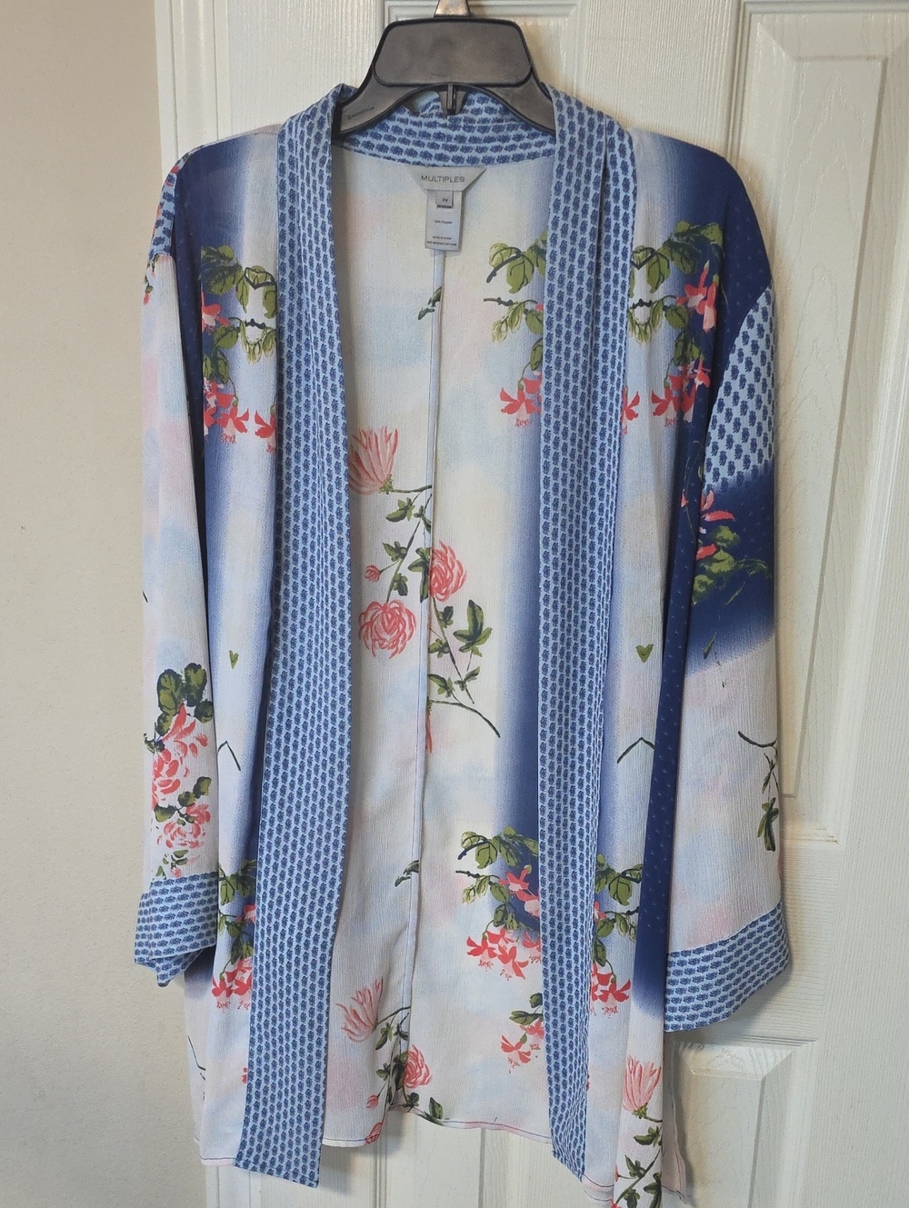 Multiples Light Blue Floral Kimono Cardigan with Navy Trim @ Walmart 79.00 Today